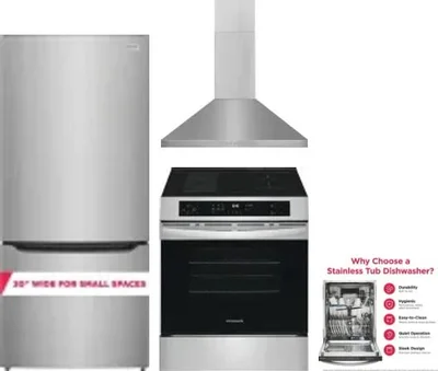 4 Piece Package Includes Refrigerator, Range, Hood And Dishwasher
