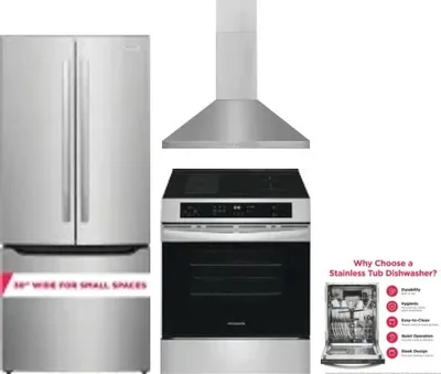 4 Piece Package Includes Refrigerator, Range, Hood And Dishwasher
