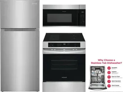4 Piece Package Includes Refrigerator, Range, Microwave And Dishwasher
