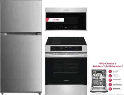 4 Piece Package Includes Refrigerator, Range, Microwave And Dishwasher