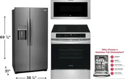 4 Piece Package Includes Refrigerator, Range, Microwave And Dishwasher