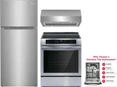 4 Piece Package Includes Refrigerator, Range, Hood And Dishwasher