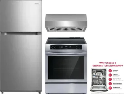 4 Piece Package Includes Refrigerator, Range, Hood And Dishwasher
