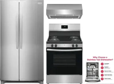 4 Piece Package Includes Refrigerator, Range, Hood And Dishwasher