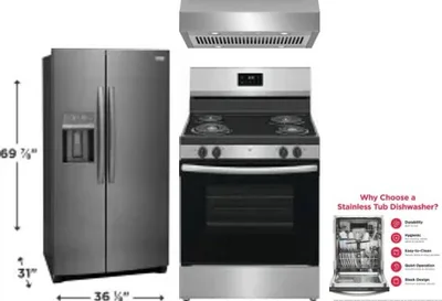 4 Piece Package Includes Refrigerator, Range, Hood And Dishwasher