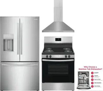 4 Piece Package Includes Refrigerator, Range, Hood And Dishwasher