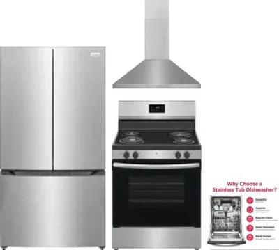 4 Piece Package Includes Refrigerator, Range, Hood And Dishwasher