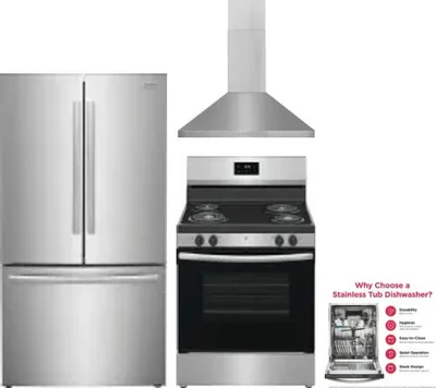 4 Piece Package Includes Refrigerator, Range, Hood And Dishwasher