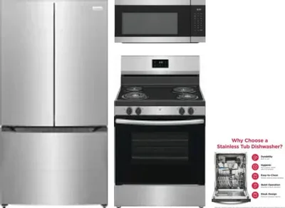 4 Piece Package Includes Refrigerator, Range, Microwave And Dishwasher