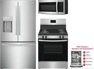 4 Piece Package Includes Refrigerator, Range, Microwave And Dishwasher