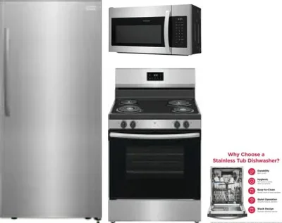 4 Piece Package Includes Refrigerator, Range, Microwave And Dishwasher