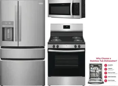 4 Piece Package Includes Refrigerator, Range, Microwave And Dishwasher