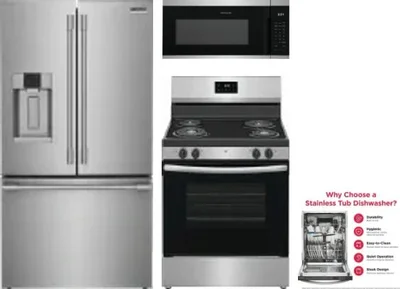 4 Piece Package Includes Refrigerator, Range, Microwave And Dishwasher