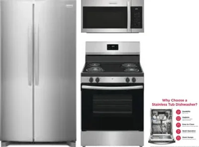 4 Piece Package Includes Refrigerator, Range, Microwave And Dishwasher