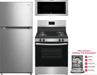 4 Piece Package Includes Refrigerator, Range, Microwave And Dishwasher