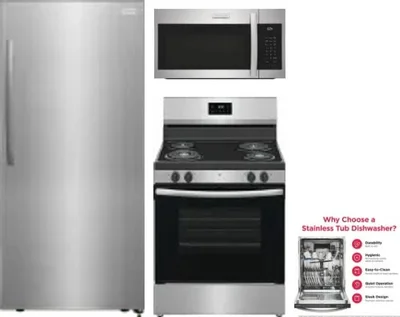 4 Piece Package Includes Refrigerator, Range, Microwave And Dishwasher