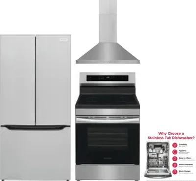 4 Piece Package Includes Refrigerator, Range, Hood And Dishwasher