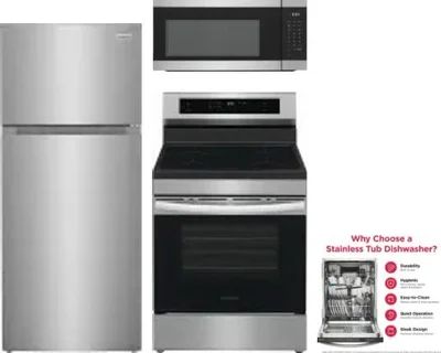 4 Piece Package Includes Refrigerator, Range, Microwave And Dishwasher
