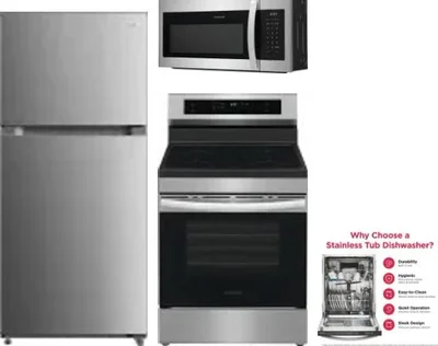 4 Piece Package Includes Refrigerator, Range, Microwave And Dishwasher
