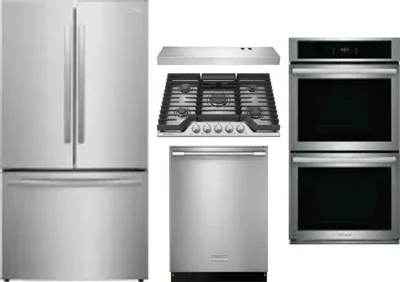5 Piece Package Includes Refrigerator, Cooktop, Wall Oven, Hood And Dishwasher