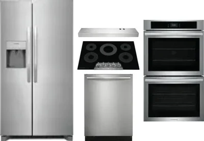 5 Piece Package Includes Refrigerator, Cooktop, Wall Oven, Hood And Dishwasher