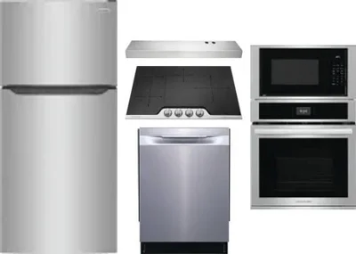 5 Piece Package Includes Refrigerator, Cooktop, Wall Oven, Hood And Dishwasher