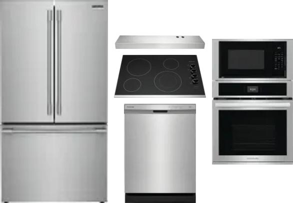 5 Piece Package Includes Refrigerator, Cooktop, Wall Oven, Hood And Dishwasher