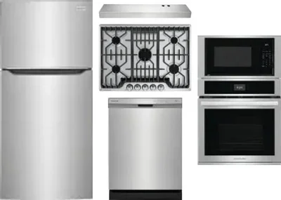 5 Piece Package Includes Refrigerator, Cooktop, Wall Oven, Hood And Dishwasher