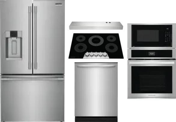 5 Piece Package Includes Refrigerator, Cooktop, Wall Oven, Hood And Dishwasher