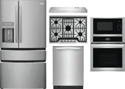 5 Piece Package Includes Refrigerator, Cooktop, Wall Oven, Hood And Dishwasher