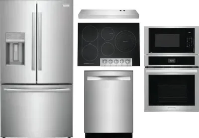 5 Piece Package Includes Refrigerator, Cooktop, Wall Oven, Hood And Dishwasher