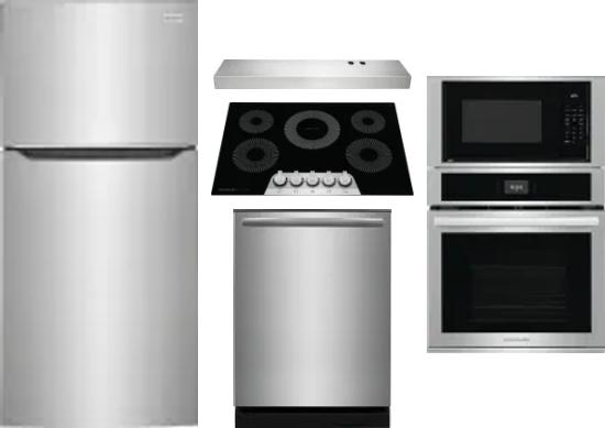5 Piece Package Includes Refrigerator, Cooktop, Wall Oven, Hood And Dishwasher