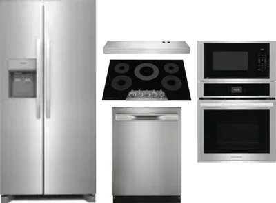 5 Piece Package Includes Refrigerator, Cooktop, Wall Oven, Hood And Dishwasher