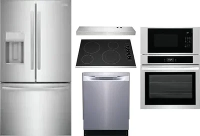 5 Piece Package Includes Refrigerator, Cooktop, Wall Oven, Hood And Dishwasher