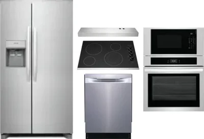 5 Piece Package Includes Refrigerator, Cooktop, Wall Oven, Hood And Dishwasher