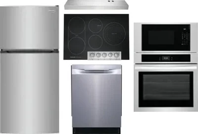 5 Piece Package Includes Refrigerator, Cooktop, Wall Oven, Hood And Dishwasher