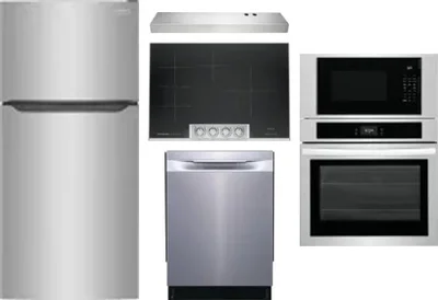 5 Piece Package Includes Refrigerator, Cooktop, Wall Oven, Hood And Dishwasher