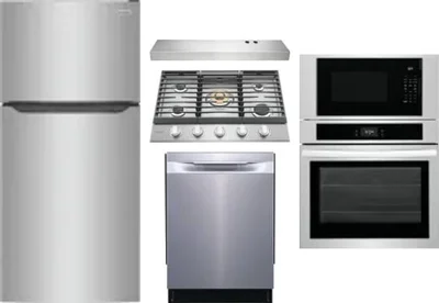 5 Piece Package Includes Refrigerator, Cooktop, Wall Oven, Hood And Dishwasher