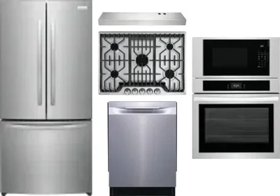 5 Piece Package Includes Refrigerator, Cooktop, Wall Oven, Hood And Dishwasher