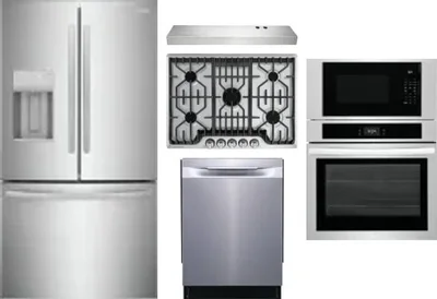 5 Piece Package Includes Refrigerator, Cooktop, Wall Oven, Hood And Dishwasher