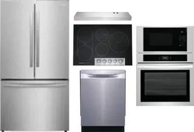 5 Piece Package Includes Refrigerator, Cooktop, Wall Oven, Hood And Dishwasher