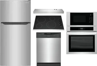 5 Piece Package Includes Refrigerator, Cooktop, Wall Oven, Hood And Dishwasher