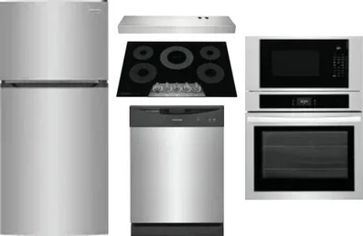 5 Piece Package Includes Refrigerator, Cooktop, Wall Oven, Hood And Dishwasher