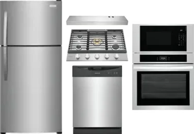 5 Piece Package Includes Refrigerator, Cooktop, Wall Oven, Hood And Dishwasher