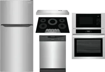 5 Piece Package Includes Refrigerator, Cooktop, Wall Oven, Hood And Dishwasher