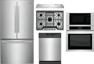 5 Piece Package Includes Refrigerator, Cooktop, Wall Oven, Hood And Dishwasher