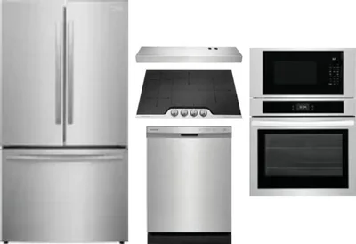 5 Piece Package Includes Refrigerator, Cooktop, Wall Oven, Hood And Dishwasher