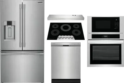 5 Piece Package Includes Refrigerator, Cooktop, Wall Oven, Hood And Dishwasher
