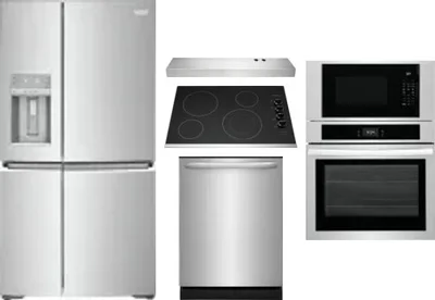 5 Piece Package Includes Refrigerator, Cooktop, Wall Oven, Hood And Dishwasher