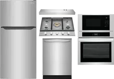 5 Piece Package Includes Refrigerator, Cooktop, Wall Oven, Hood And Dishwasher